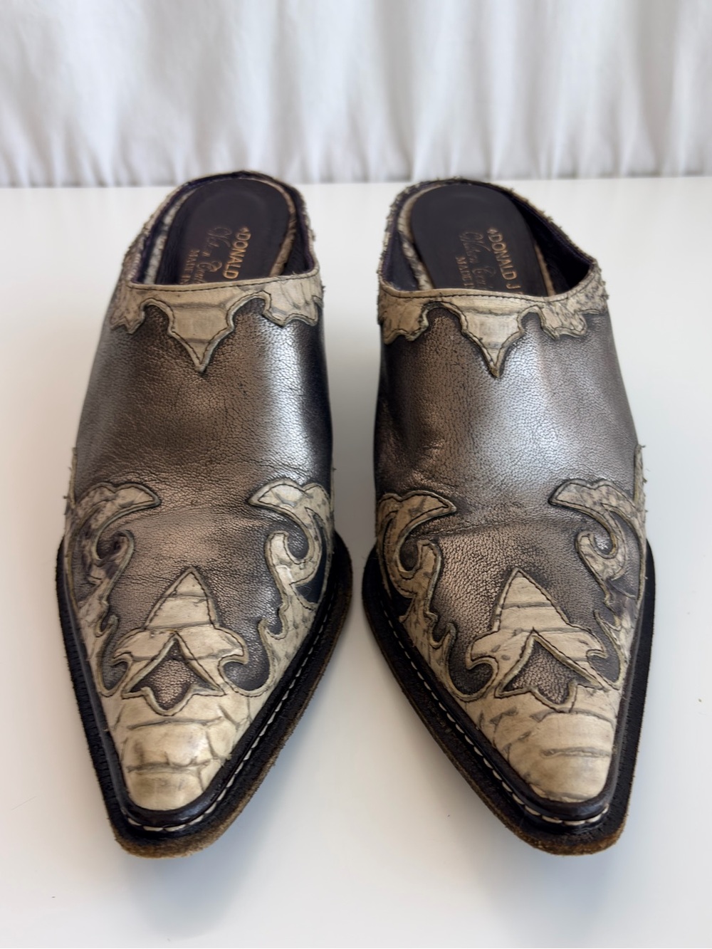 Donald J. Pliner Western Couture Collection Mule Metallic Gray Snakeskin 8M Y2K - Picture 3 of 17